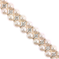 Platinum Double Row Akoya Pearl and Diamond Bracelet