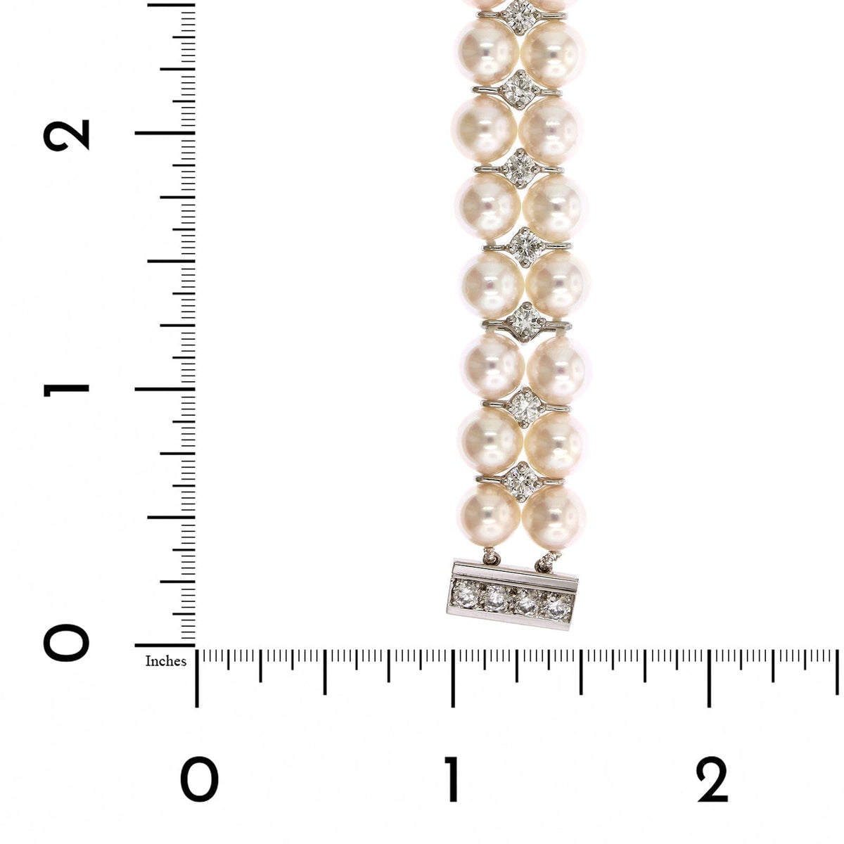 Platinum Double Row Akoya Pearl and Diamond Bracelet
