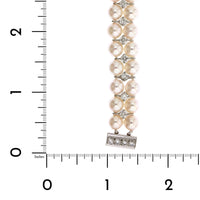 Platinum Double Row Akoya Pearl and Diamond Bracelet