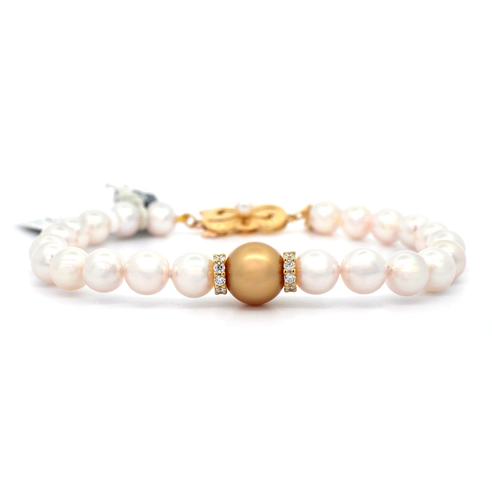 Mikimoto 18K Yellow Gold Akoya Pearl and Diamond Bracelet