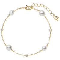 Mikimoto 18K Yellow Gold Akoya Pearl and Diamond Station Bracelet