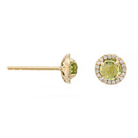 14K Yellow Gold Peridot and Diamond Halo Stud Earrings