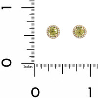 14K Yellow Gold Peridot and Diamond Halo Stud Earrings