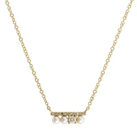 14K Yellow Gold Pave Diamond & Pearl Bar Necklace