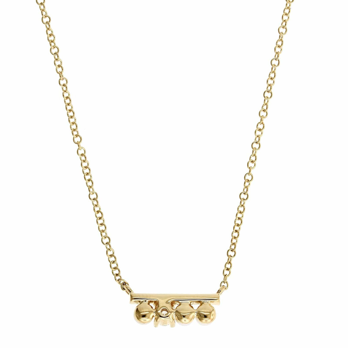 14K Yellow Gold Pave Diamond & Pearl Bar Necklace