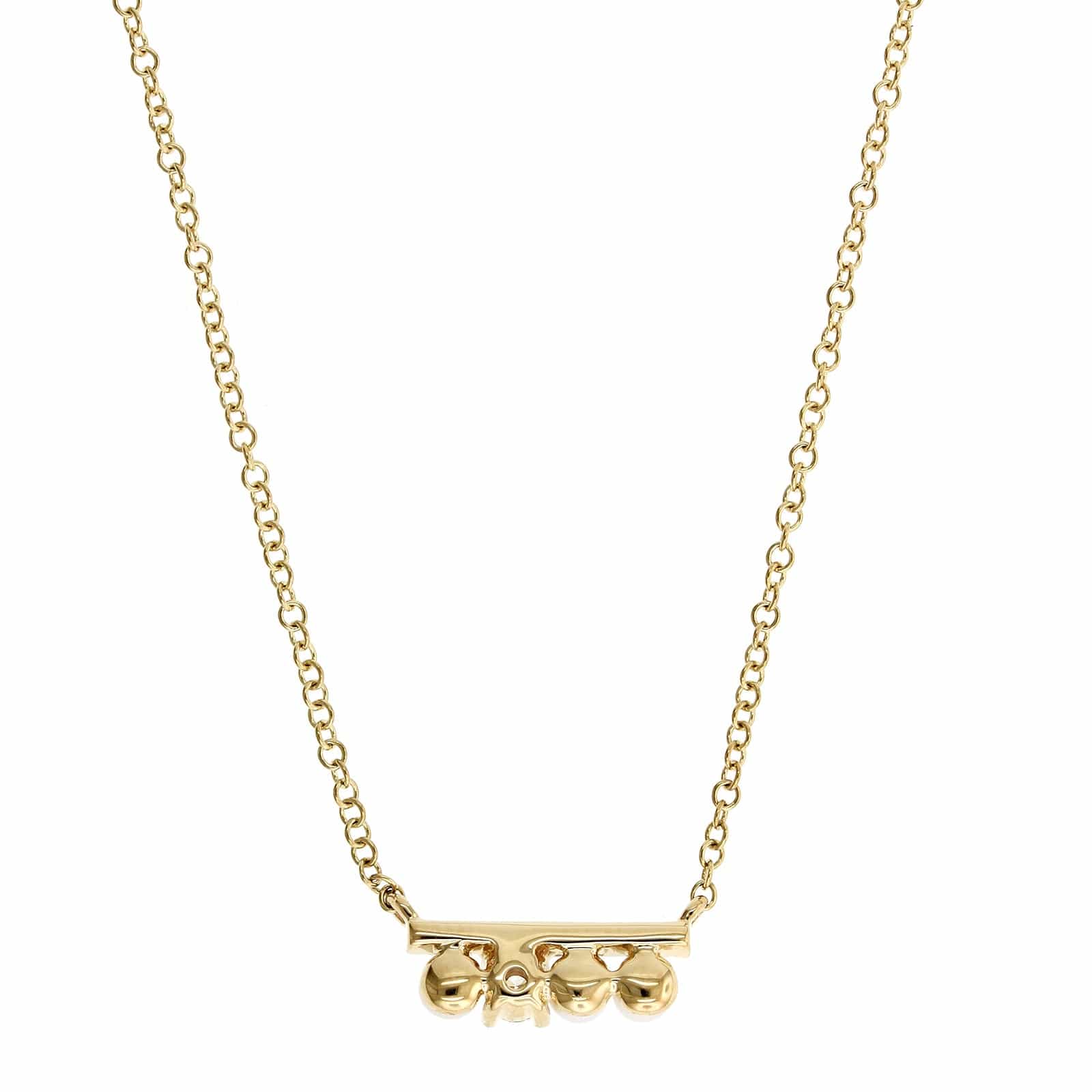 14K Yellow Gold Pave Diamond & Pearl Bar Necklace