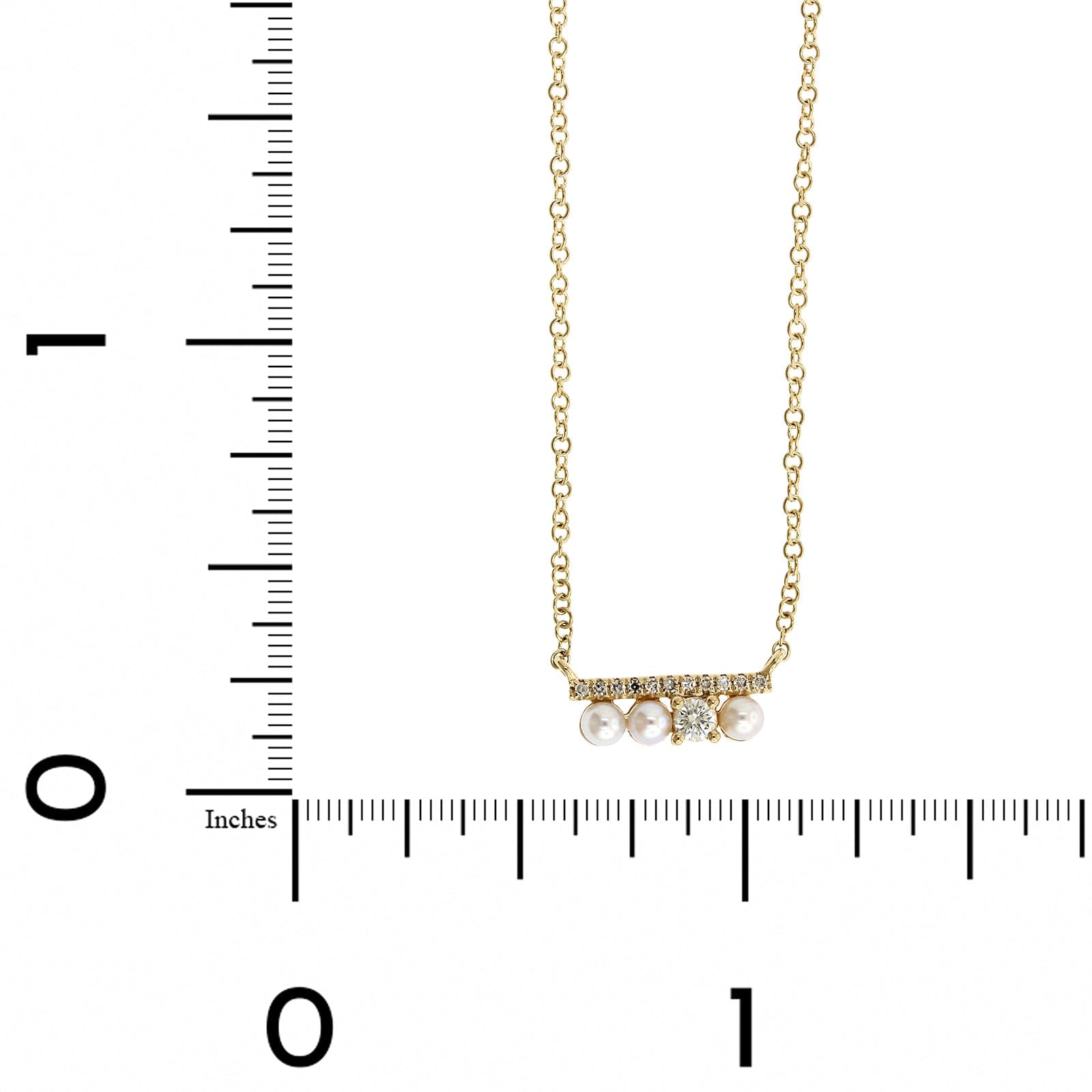 14K Yellow Gold Pave Diamond & Pearl Bar Necklace