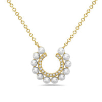 14K Yellow Gold Open Circle Diamond & Pearl Necklace