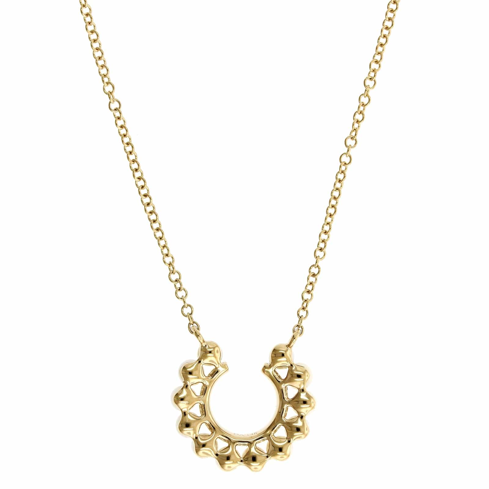 14K Yellow Gold Open Circle Diamond & Pearl Necklace