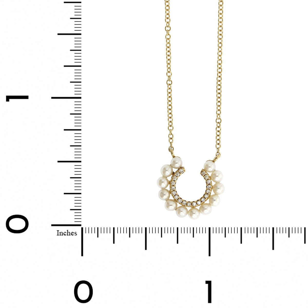 14K Yellow Gold Open Circle Diamond & Pearl Necklace