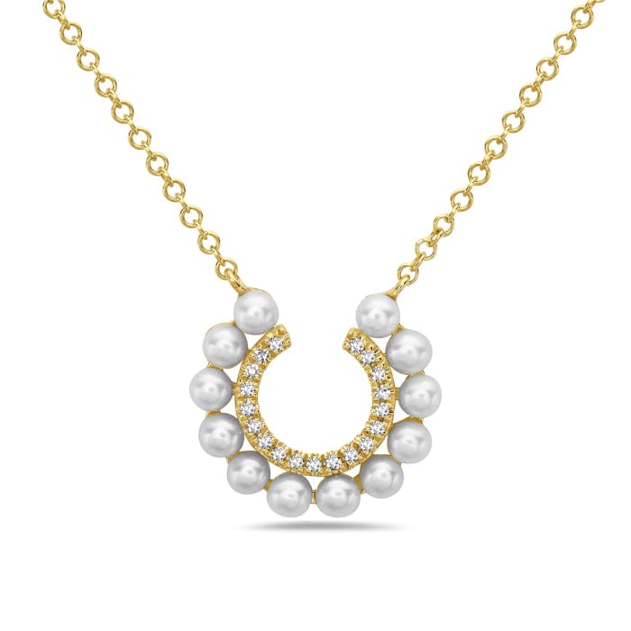 14K Yellow Gold Open Circle Diamond & Pearl Necklace