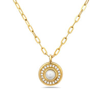 14K Yellow Gold Pearl & Diamond Halo Necklace