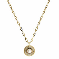 14K Yellow Gold Pearl & Diamond Halo Necklace