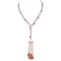 Eclat Jewels 18K White Gold Pearl and Diamond Tassel Necklace