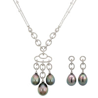 Eclat Jewels 18K White Gold Black South Sea Pearl and Diamond Necklace Earring Set