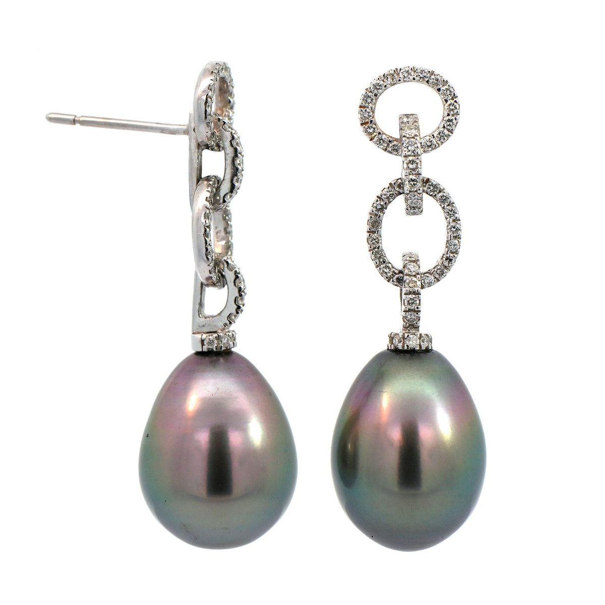 Eclat Jewels 18K White Gold Black South Sea Pearl and Diamond Necklace Earring Set