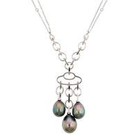 Eclat Jewels 18K White Gold Black South Sea Pearl and Diamond Necklace Earring Set