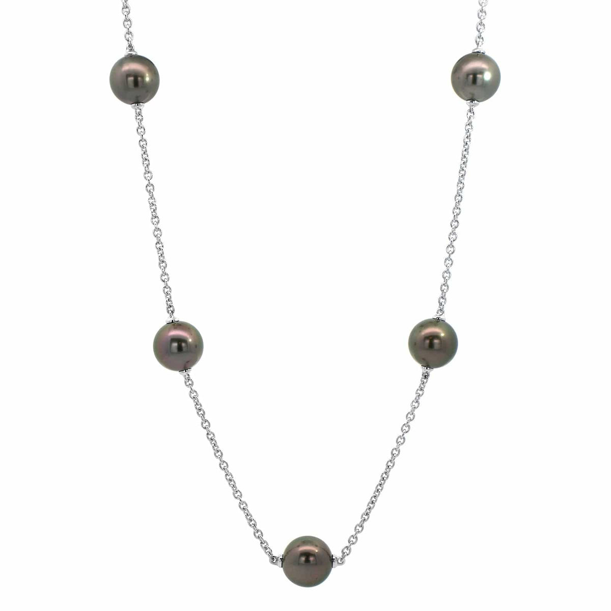 Mikimoto 18K White Gold and Black South Sea Pearl Station Necklace