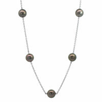 Mikimoto 18K White Gold and Black South Sea Pearl Station Necklace