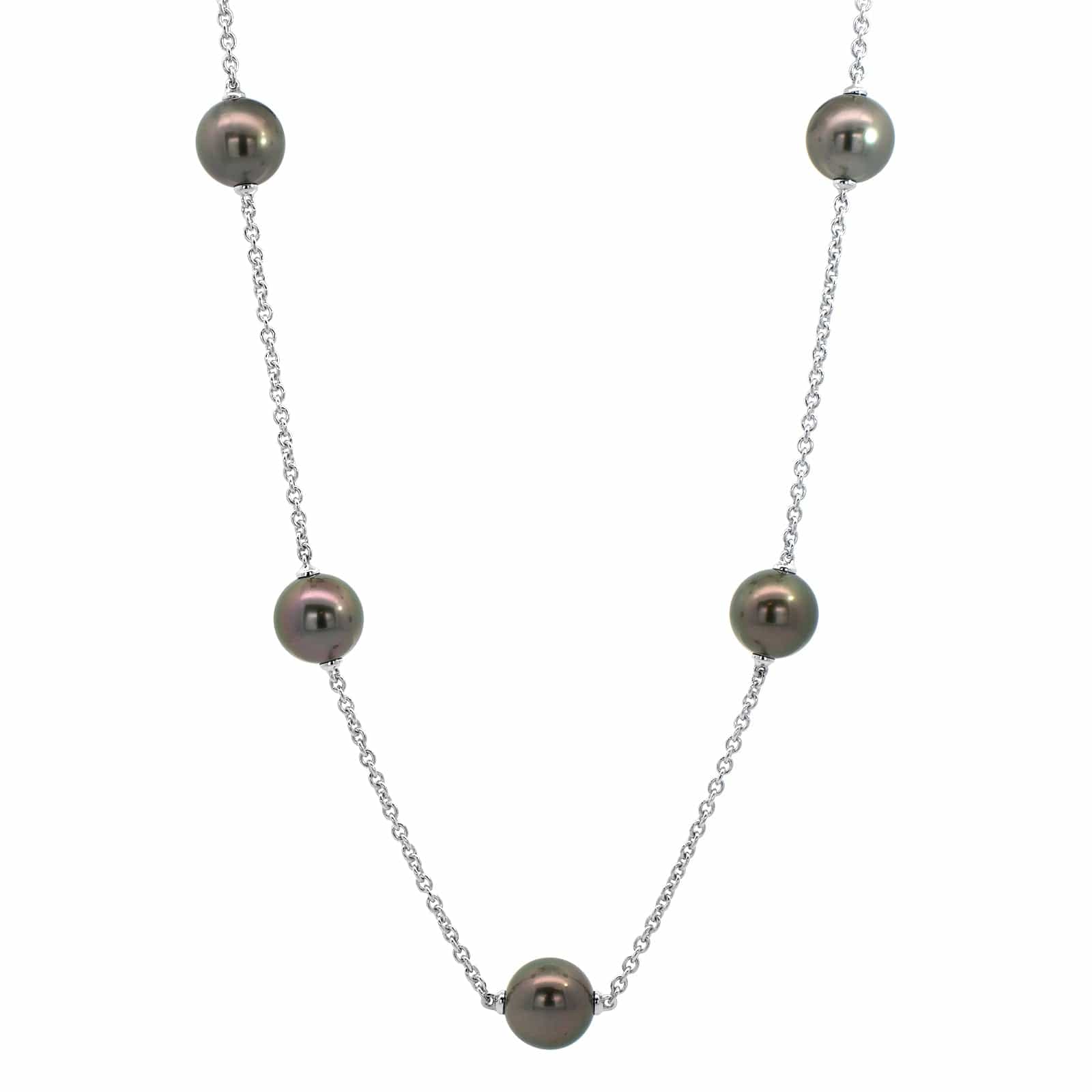 Mikimoto 18K White Gold and Black South Sea Pearl Station Necklace