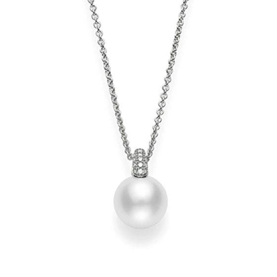 18K White Gold White South Sea Cultured Pearl and Pavé Diamond Pendant Necklace