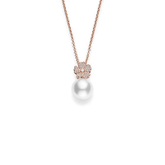 Mikimoto 18K Rose Gold Cherry Blossom White South Sea Cultured Pearl and Diamond Pendant