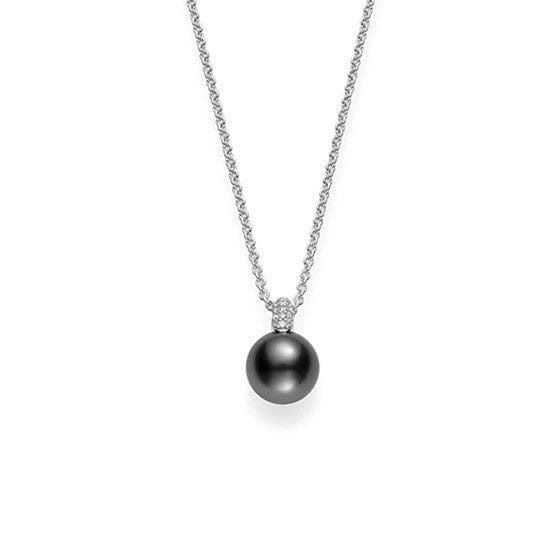 Mikimoto 18K White Gold Black South Sea Pearl Pendant with Pave Diamonds