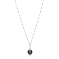 Mikimoto 18K White Gold Black South Sea Pearl and Diamond Pendant Necklace