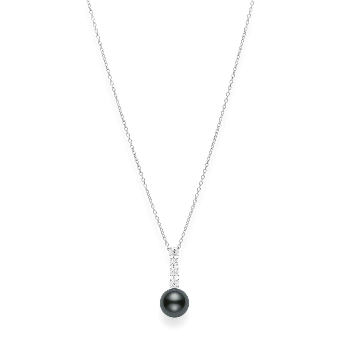 Mikimoto 18K White Gold Black South Sea Pearl and Diamond Pendant Necklace