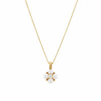 Petite Modern Renaissance Pearl Pendant Necklace 18K Yellow Gold with Pearls and Center Diamond, 7.3mm