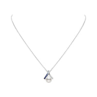 Mikimoto 18K White Gold Akoya Pearl, Sapphire, and Diamond Pendant
