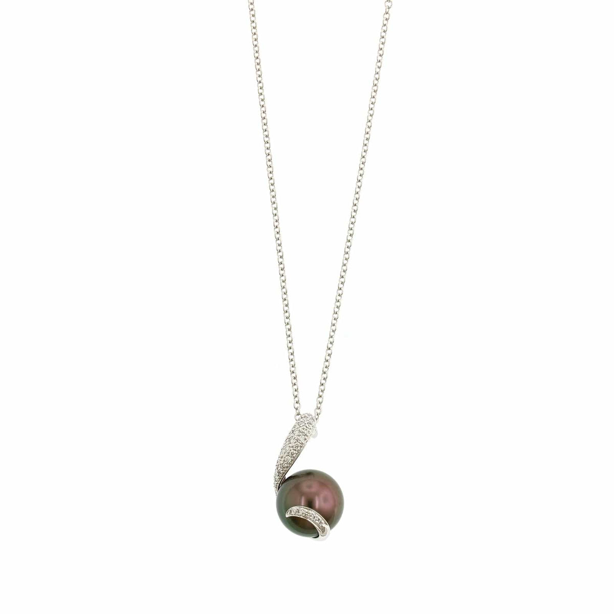 Mikimoto 18K White Gold Black South Sea Pearl And Diamond Pendant