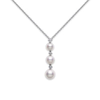 Mikimoto 18K White Gold Diamond and Three Akoya Pearl Necklace