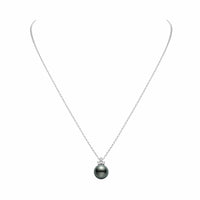 Mikimoto 18K White Gold Black South Sea Pearl and Diamond Pendant Necklace