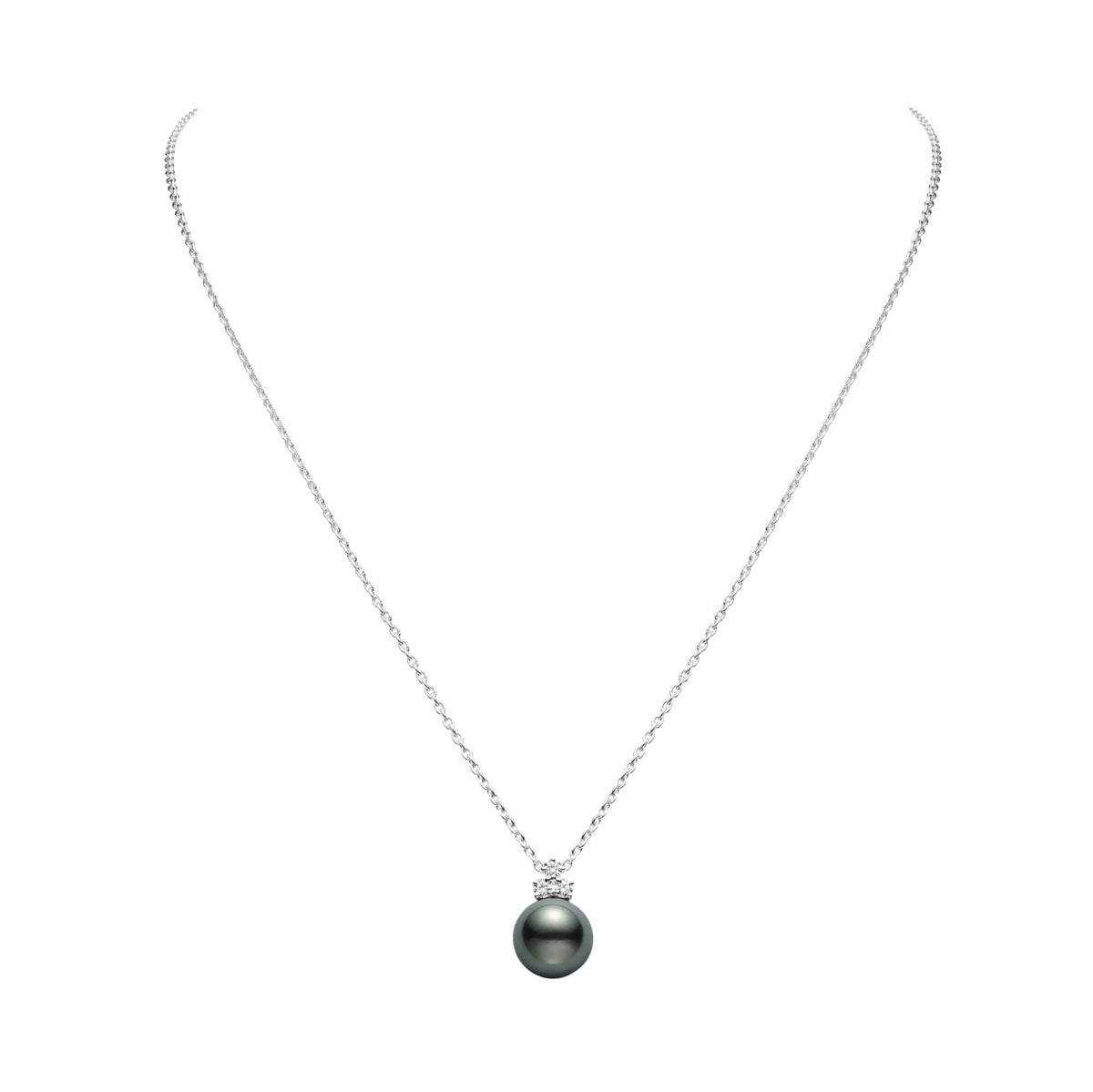 Mikimoto 18K White Gold Black South Sea Pearl and Diamond Pendant Necklace