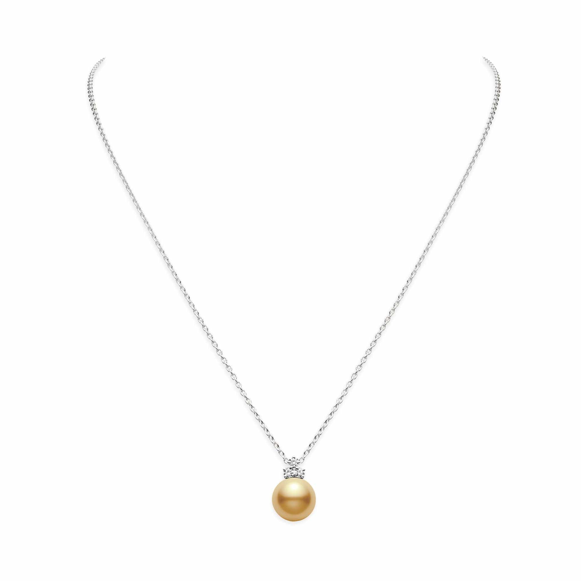 Mikimoto 18K White Gold Golden South Sea Pearl and Diamond Pendant Necklace