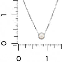 14K White Gold Round Pearl and Diamond Halo Pendant Necklace