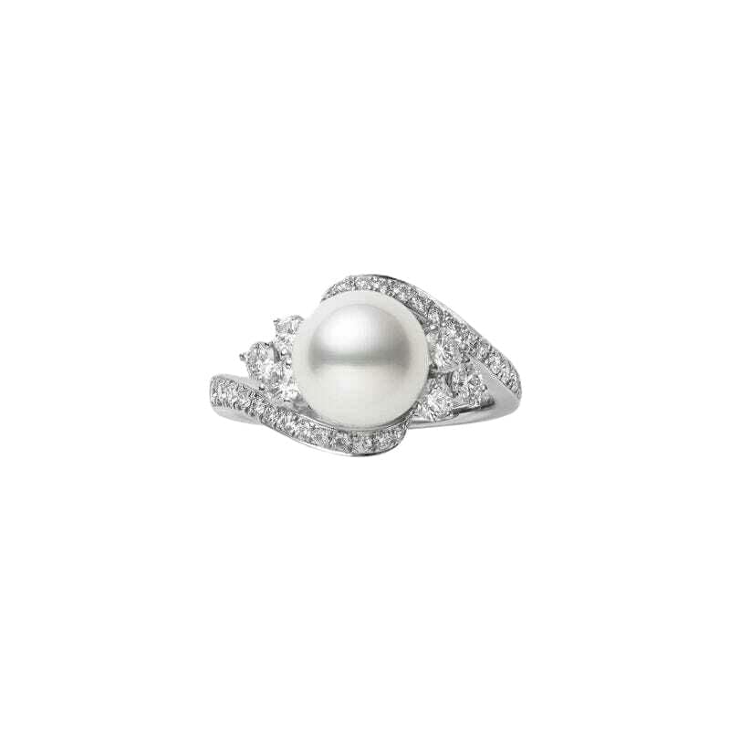Mikimoto 18K White Gold Pearl and Diamond Ring