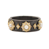 Armenta 18K Yellow Gold and Blackened Sterling Silver Diamond and Pearl Wide Stack Ring