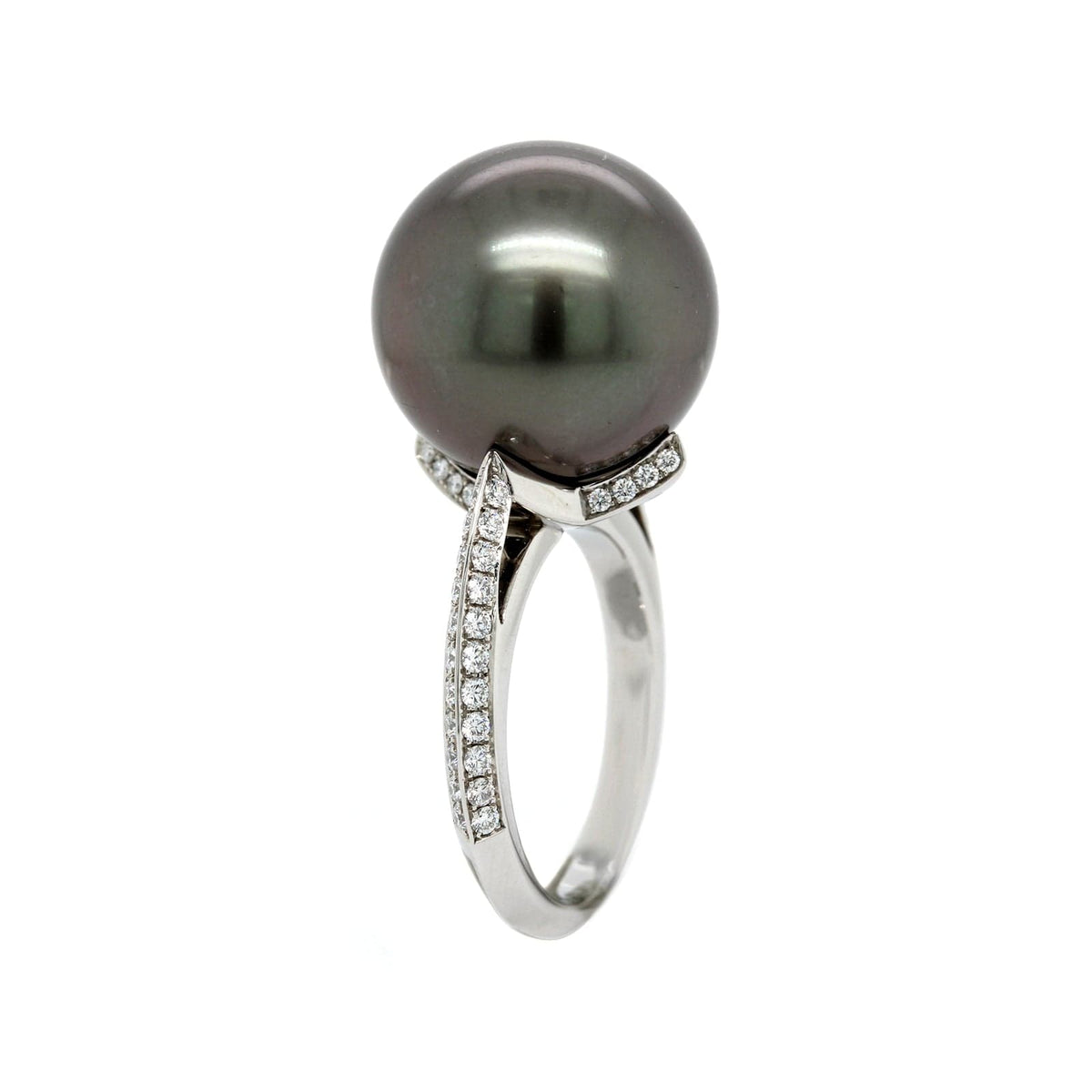 Mikimoto Platinum Black South Sea Pearl And Diamond Ring