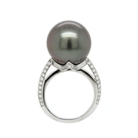 Mikimoto Platinum Black South Sea Pearl And Diamond Ring