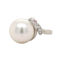 Mikimoto Platinum White South Sea Pearl and Diamond Ring