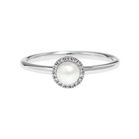14K White Gold Pearl and Diamond Halo Ring