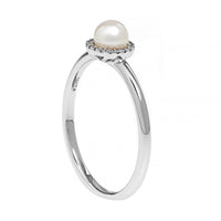 14K White Gold Pearl and Diamond Halo Ring