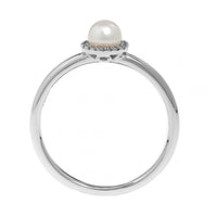 14K White Gold Pearl and Diamond Halo Ring