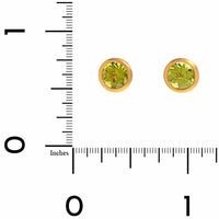 18K Yellow Gold Bezel Set Round Peridot Stud Earrings