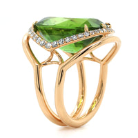 Eclat Jewels 18K Rose Gold Oval Peridot and Diamond Halo Ring