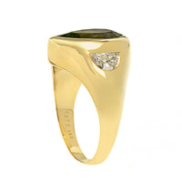18K Yellow Gold Bezel Set Pear Shaped Peridot and Diamond Ring