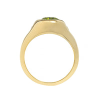 18K Yellow Gold Bezel Set Pear Shaped Peridot and Diamond Ring