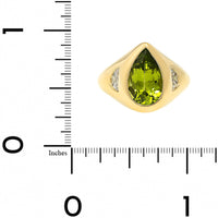 18K Yellow Gold Bezel Set Pear Shaped Peridot and Diamond Ring